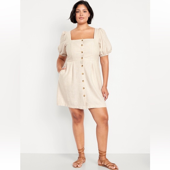 Old Navy Puff Sleeve Linen Blend Mini Dress, NWT, Retails $45, Multiple Sizes - Picture 3 of 7